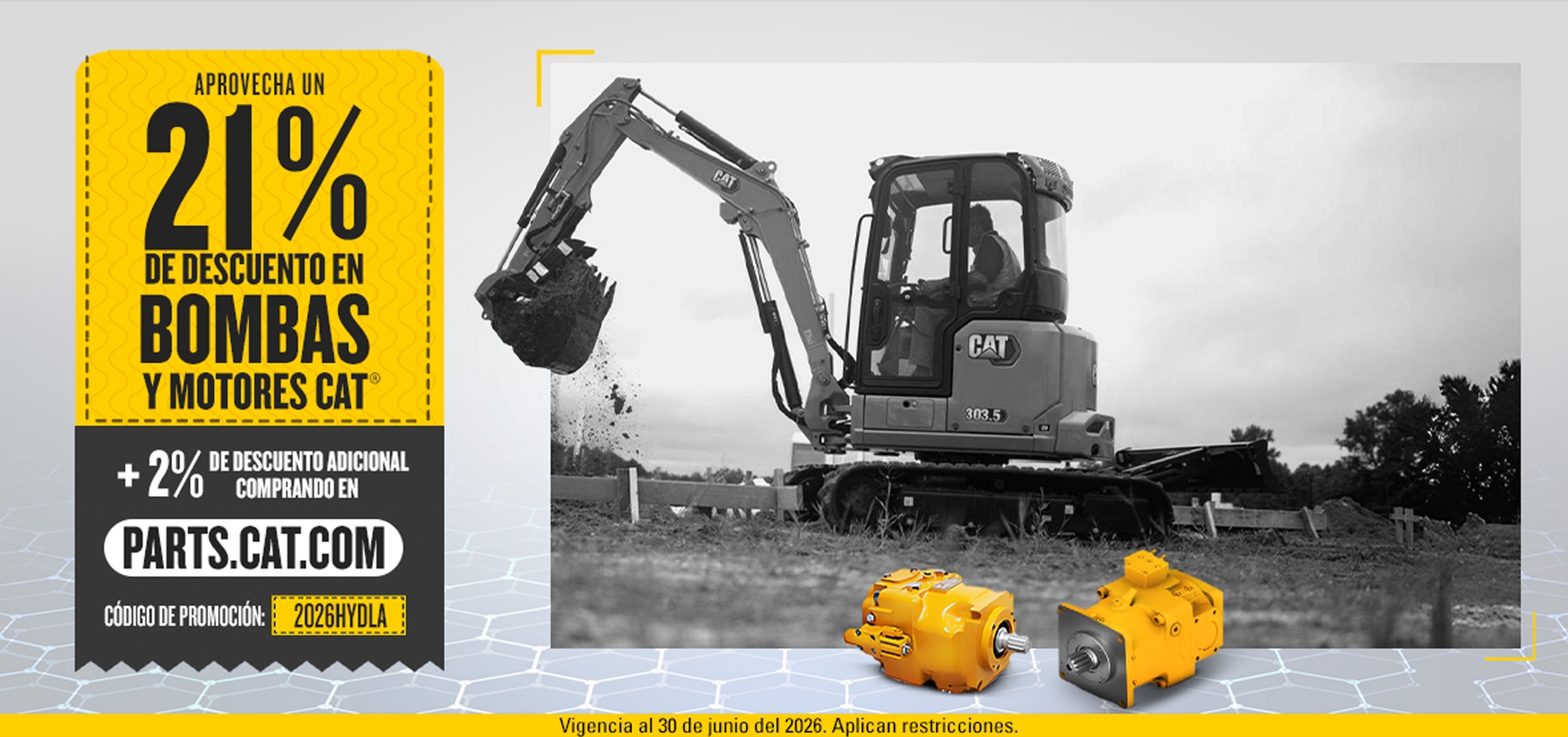 ¡Aprovecha y llévate un 20% de descuento en Bombas y Motores Hidráulicos Cat!
