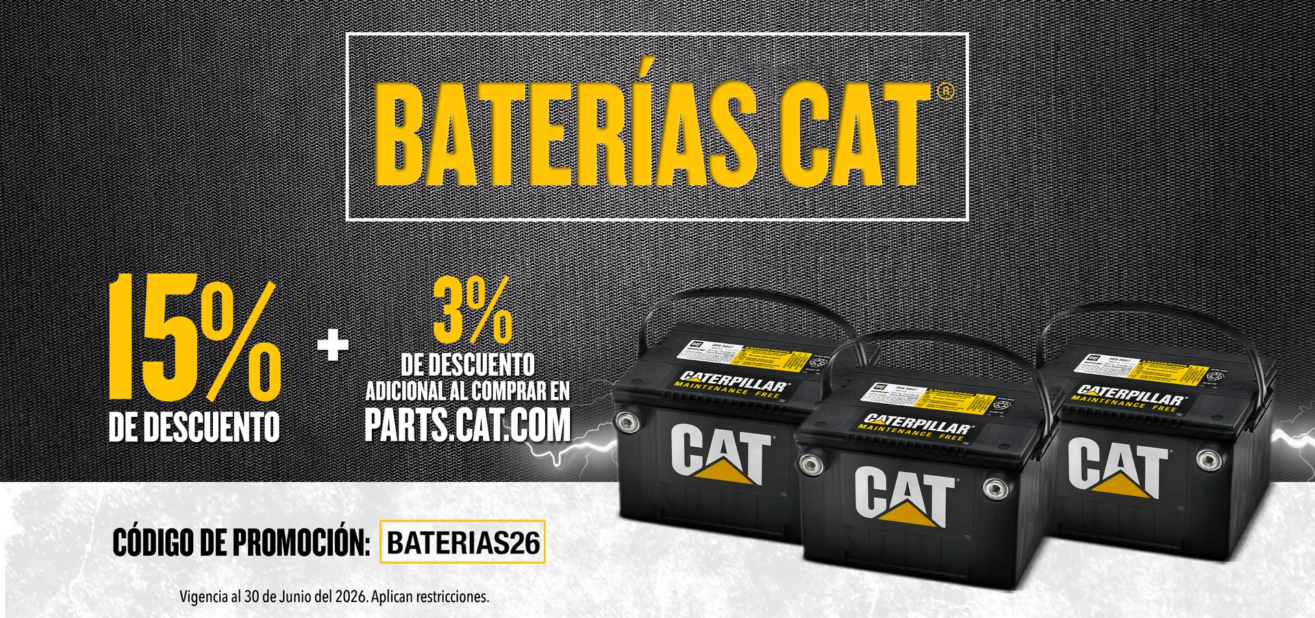 Aprovecha un 15% de descuento en Baterías Cat