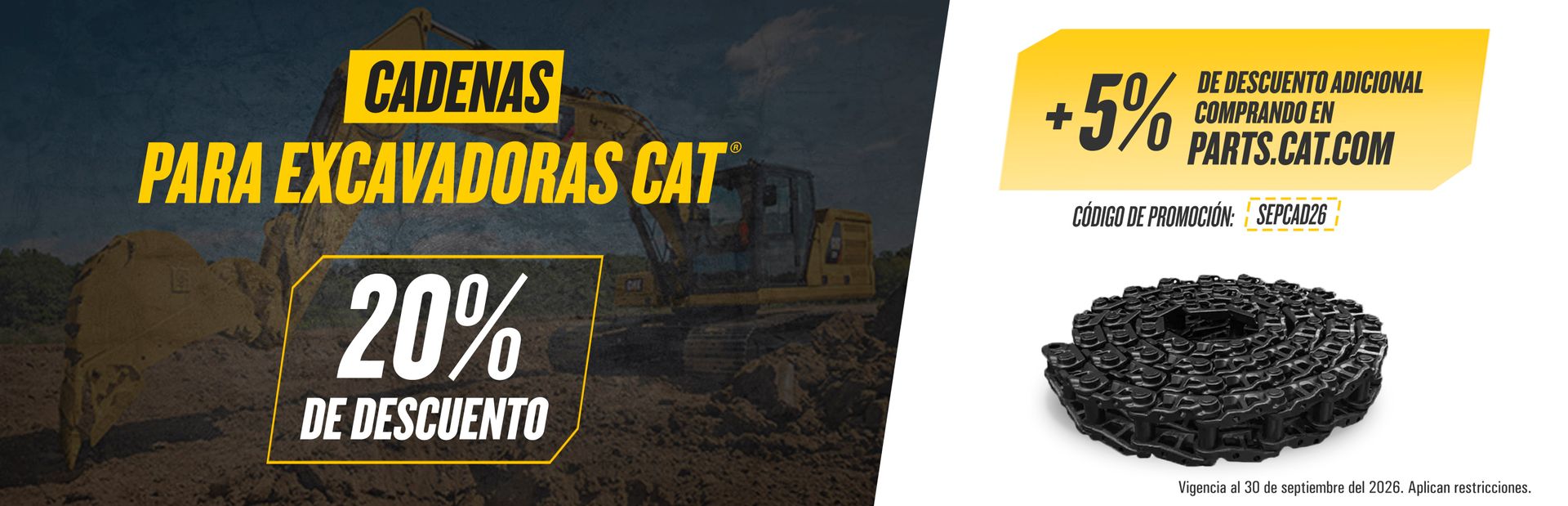 20% de descuento en cadenas Cat para excavadoras