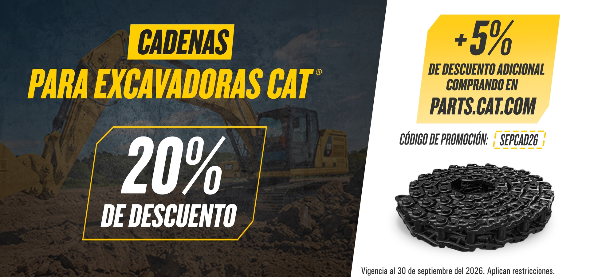 20% de descuento en cadenas Cat para excavadoras