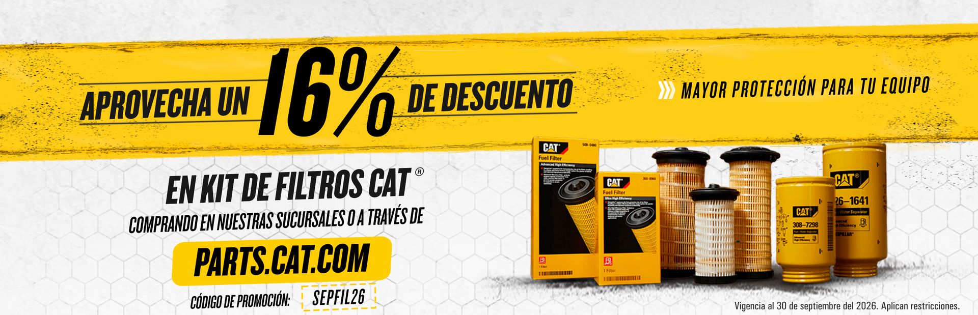 Aprovecha un 16% de descuento en kit de filtros Cat